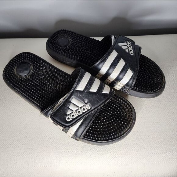 ADIDAS BLACK & WHITE SLIP ON Slides SANDALS MENS Size 12 - Picture 2 of 4